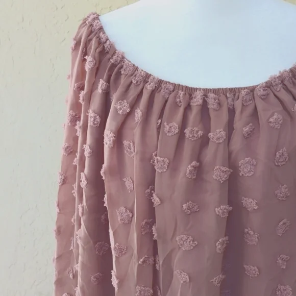 NWOT Miss Sparkling Boutique Layered Chiffon Swiss Dot Rose Blouse Size XL - Picture 5 of 9